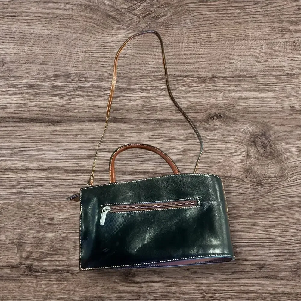 Barberini’s Firenze Black & Brown Leather Crossbody Shoulder Bag Purse
